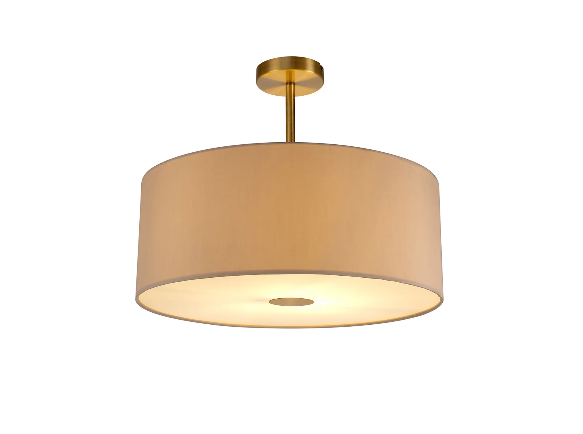 Baymont 50cm Semi Flush 1 Light Antique Brass, Nude Beige/Moonlight, Frosted Diffuser